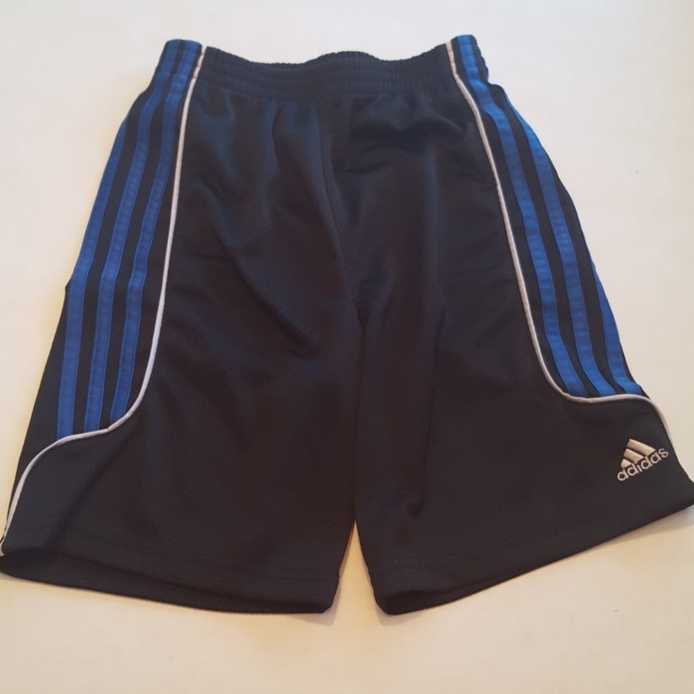 Boys Black Adidas Shorts with Blue Stripes